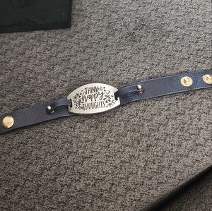 Black Faux Leather Snap Bracelet with Silver Plate